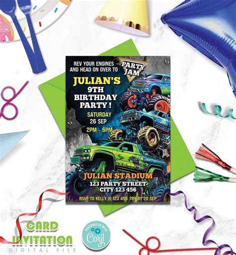 Printable Monster Jam Birthday Invitation Monster Truck Invitation Monster Jam Party Decorations