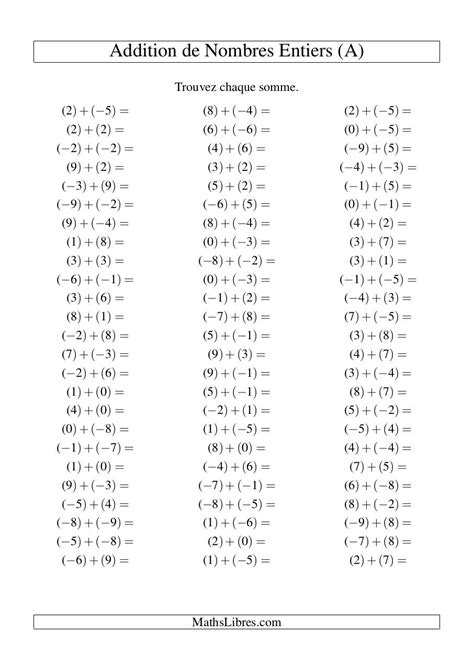 Laddition Des Nombres Entiers