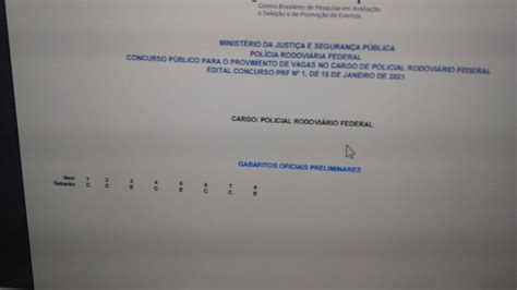 Concurso Prf Gabarito Oficial EstÁ Publicado No Portal Do Cebraspe