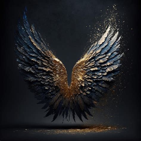 Premium Ai Image A Black And Gold Angel Wing With Gold Paint On It