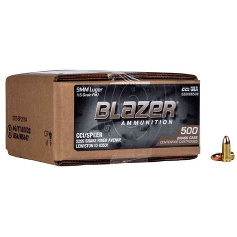 Cci Blazer Brass 9mm Luger 115gr Full Metal Jacket Handgun Ammo 500 Rounds Sportsman S Warehouse