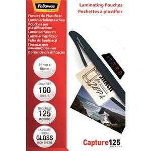 Glossy 125 Micron Card Laminating Pouch 54x86 Mm Fellowes