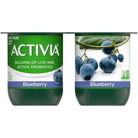 Activia Lowfat Probiotic Blueberry Yogurt 4 Oz Cups 4 Count