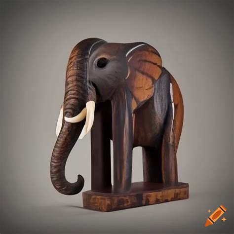 Wooden Elephant In Dark Matte Primitive Style On Craiyon