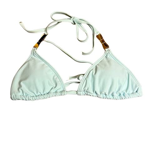 Kate Spade Swim Kate Spade Ice Blue Gold Embellishment Bikini Top