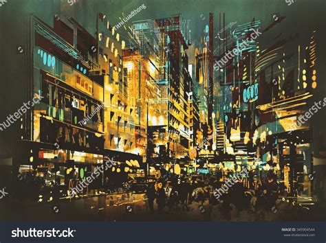 Night Scene Cityscape,Abstract Art Painting Stock Photo 345904544 ...