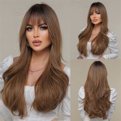 Amazon BLONDE UNICORN Ombre Brown Wig With Bangs Long Wavy Wigs