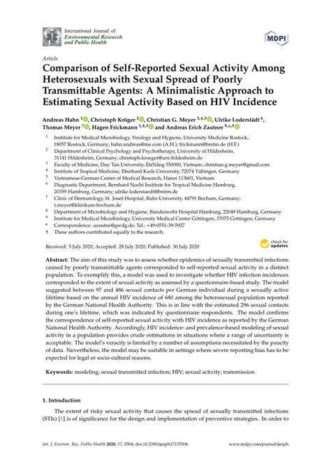 Pdf Comparison Of Self Reported Sexual Activity Among Heterosexuals With Sexual Spread Of