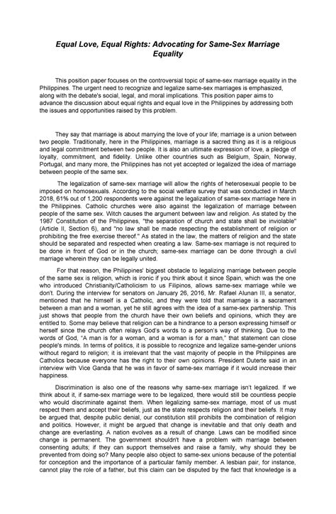 Position Paper 2023 2024 Equal Love Equal Rights Advocating For Same Sex Marriage Equality