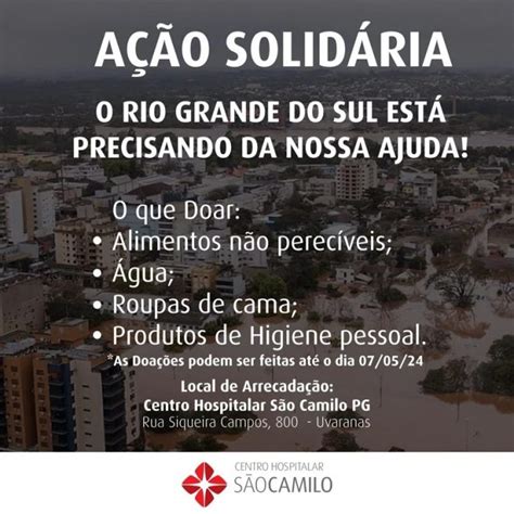 Campanha do Centro Hospitalar São Camilo arrecada doações para enviar