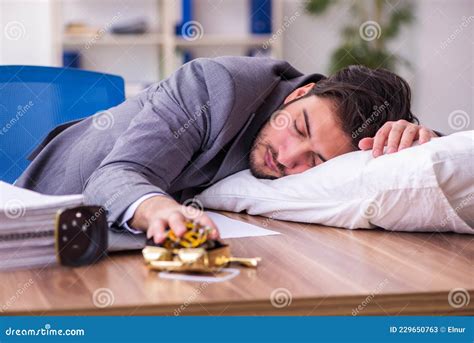 Young Male Employee In Oversleeping Concept Stock Image Image Of