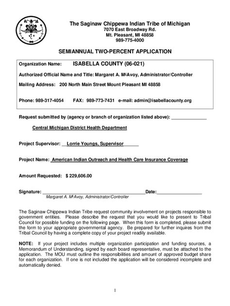 Fillable Online The Saginaw Chippewa Indian Tribe Request Community