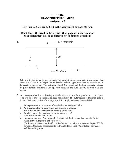 Assignment Chg Transport Phenomena Assignment Due