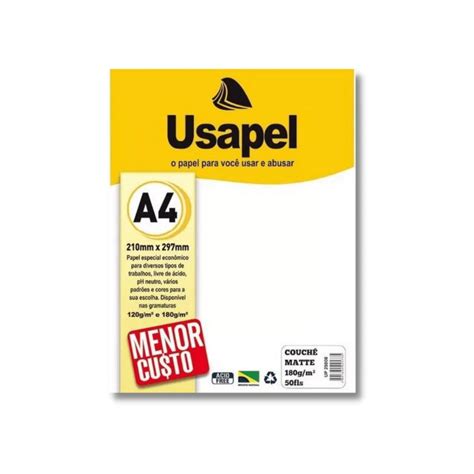 Papel Couche A4 Matte Branco 180g 50 Folhas Usapel