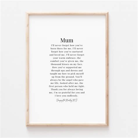 Mum Original Poem Print A4 And A3 Download Mum T Mum Birthday Card