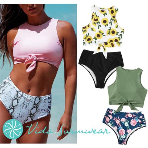 Highwaist Bikini Sporty Two Piece Swimsuit Women Swimwear High Neck