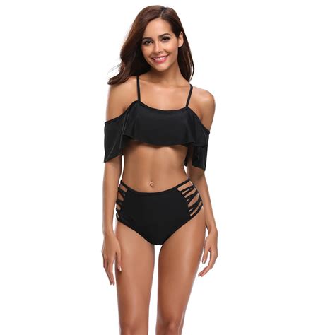 Hot Sale New Bikini Ruffled Solid Color High Waist Split Bandage