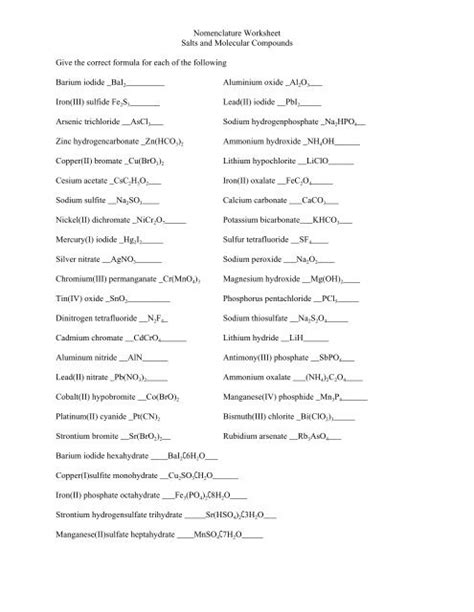 Answers To Nomenclature Practice Worksheets Library