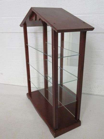 Cherry Finish Mirror Back Glass Shelf Table Top Display Oberman Auctions