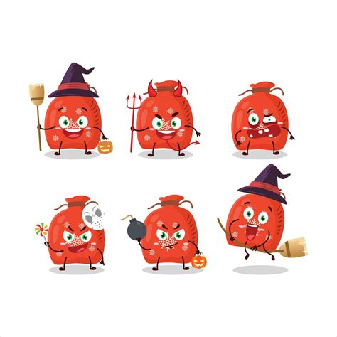 Halloween Expression Emoticons With Cartoon Character Of Red Santa Bag