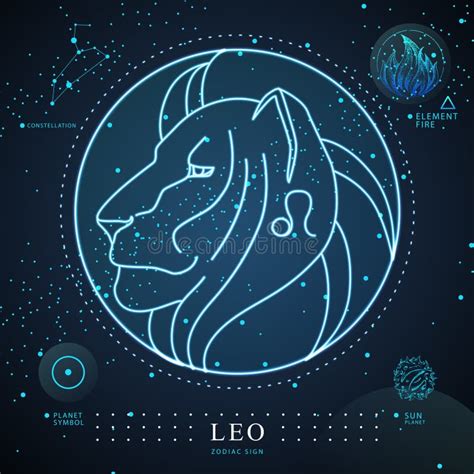 Modern Magic Witchcraft Card With Astrology Leo Zodiac Sign Neon Lion