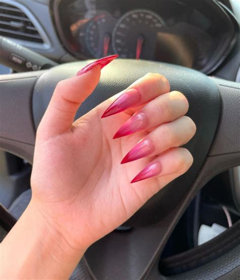 24 Cute Nezuko Nails — Pink Ombre Stiletto Nails