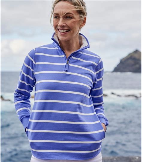 Alpine Blue White Womens Half Zip Sweatshirt WoolOvers US