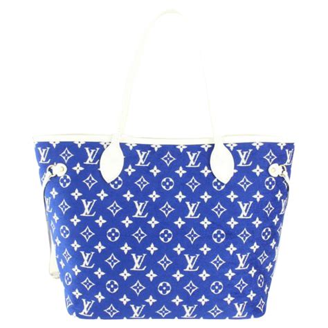 Louis Vuitton Blue Monogram Velvet Match Neverfull Mm Tote Bag 14lz517s For Sale At 1stdibs