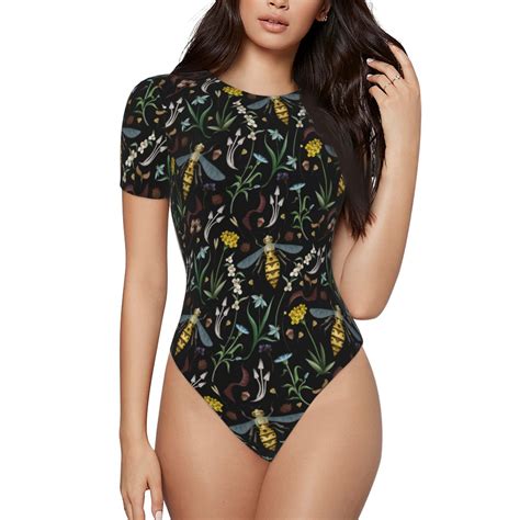 Easygdp Wasp And Florals Womens One Piece Swimsuit Slim Fit Crew Neck