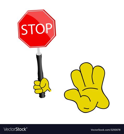 Stop Sign With Yellow Hand Royalty Free Vector Image