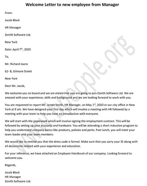 Welcome Letter To New Employee ~ Thankyou Letter