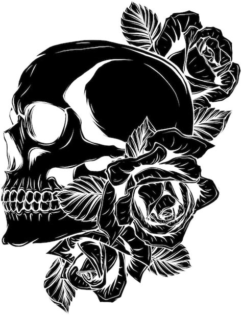 Premium Vector Skulls With Roses On White Background