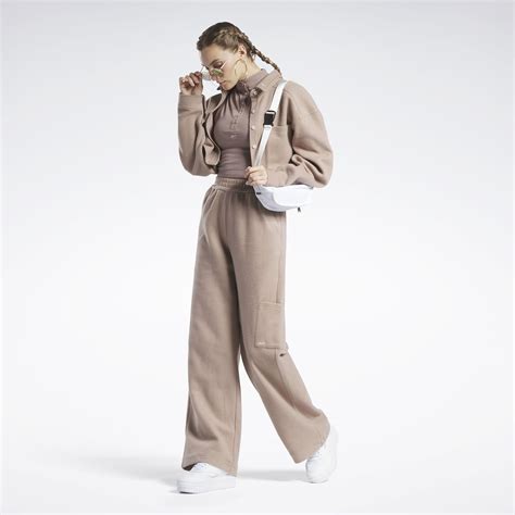 Reebok Classics Reverse Fleece Wide Leg Pants In Taupe Reebok Official Uk