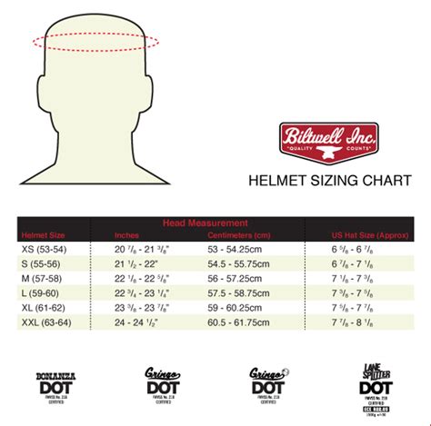 Bilt Helmet Size Chart