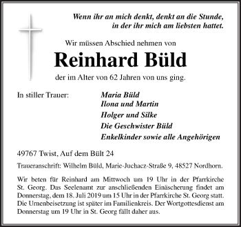 Traueranzeigen von Reinhard Büld noz Trauerportal