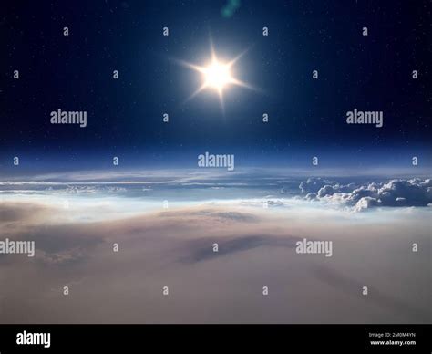 Earth Sun And Space High Altitude View Between Sky And Space Earths