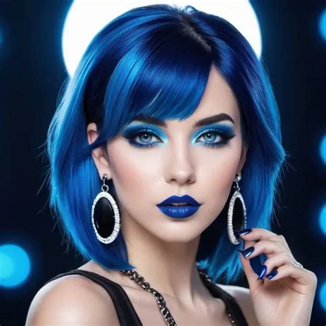 Female Emo Blue Woman Blue Hair Blue Lipstick Glo