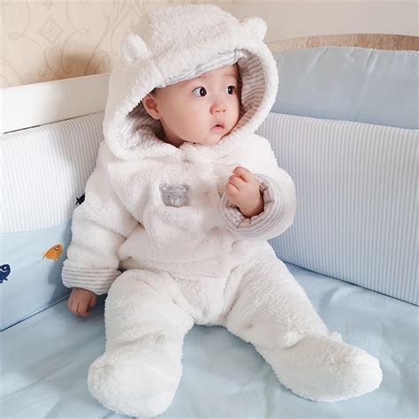 Cute Bear Baby Clothes Infant Baby Girl Boy Rompers Hooded Plush