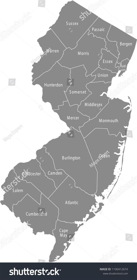 New Jersey County Map Vector Outline Gray Royalty Free Stock Vector