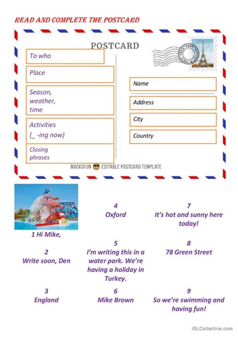 WRITING A POSTCARD ABOUT VACATION English ESL Worksheets Pdf Doc