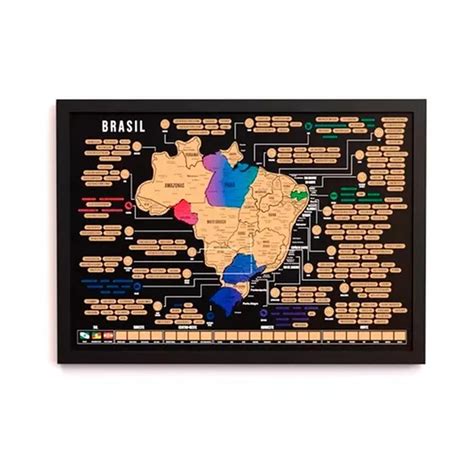 Quadro Mapa Do Brasil De Raspar Raspadinha Grande C Moldura