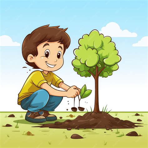 Premium AI Image | Boy Planting a Tree Cartoon Colored