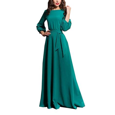 Robe De Soir E L Gante Pour Femme Manches Lanternes Couleur Unie