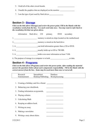 Computer Basics Worksheet PDF Worksheets Library