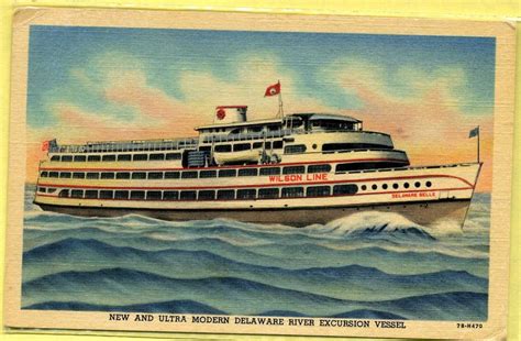 Vtg Linen Postcard Pc Wilson Line Ferry Delaware Belle River Boat