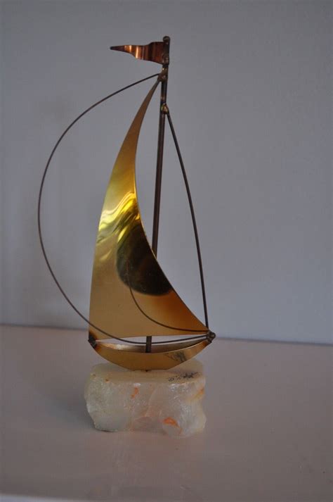 Vintage Signed John Demott Brass Metal Sailboat Sculpture Natural