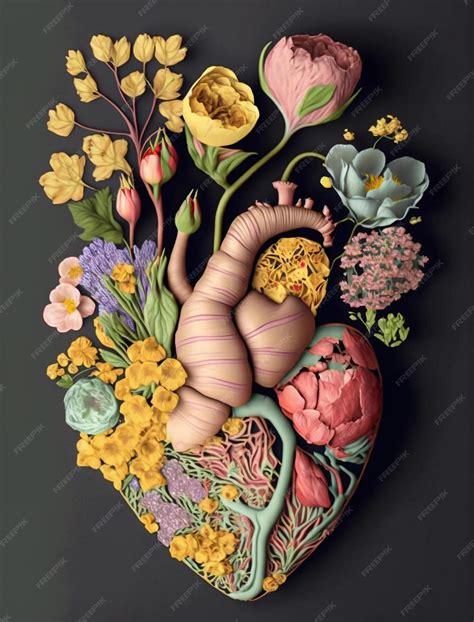 Desenho De Coração Humano Com Flores - Coração humano decorado com flores coloridas conceito de coração ...