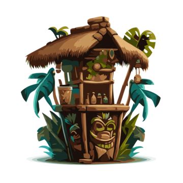 Amusing Hawaiianthemed Tiki Bar Cartoon Crafted By Hand With Doodles