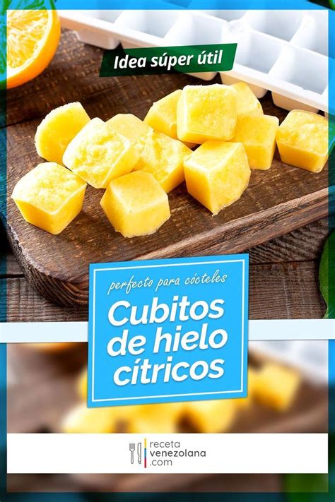 An Advertisement For Cubitos De Hielo Citricos On A Cutting Board