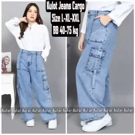 CELANA KULOT JEANS CARGO WANITA DEWASA MUAT BB 40 75 UKURAN L XL XXL